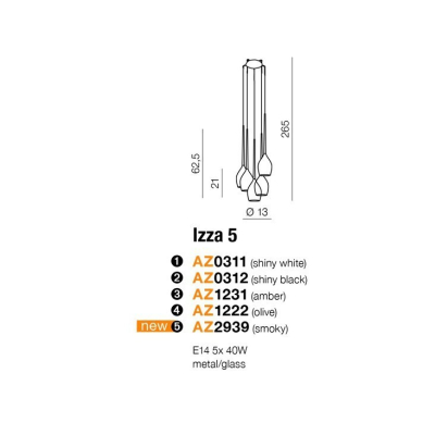 Lampa wisząca IZZA 5 AZ0311 + Żarówki LED Gratis 260cm