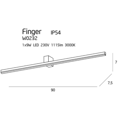Finger kinkiet czarny duży IP54 W0232 LED 9W 3000K MaxLight