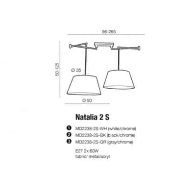 lafabryka.pl Lampa wisząca NATALIA 2 S GREY AZ1923+AZ2591 AZZARDO