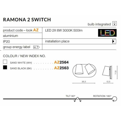 Kinkiet Ramona 2 Switch (black) AZ2563 IP20 AZZARDO
