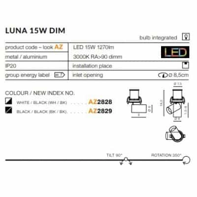 Oprawa stropowa Luna 15W Dim (black) AZ2829 AZZARDO
