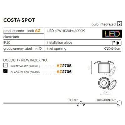 Plafon Costa Spot (black/black) AZ2706 AZZARDO