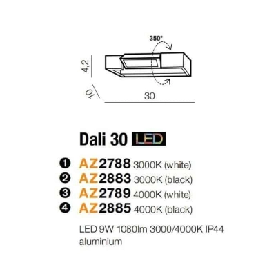 Kinkiet Dali 30 3000K (black) AZ2883 AZZARDO