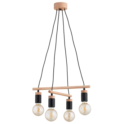 Lampa wisząca MILTO 4xE27 czarna jasne drewno 63298 ALFA