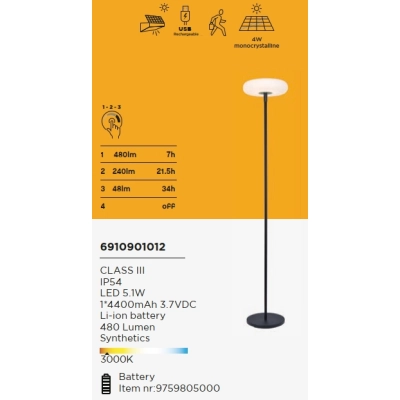 Lampa stojąca POPS SOLAR 6910901012 LUTEC