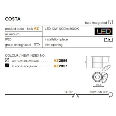 Plafon Kinkiet Costa (black/black) AZ2857 AZZARDO