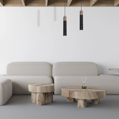 lafabryka.pl Lampa wisząca SOLO SAWN BLACK / PATINATED WOOD 1x mini GU10 MLP7469 Milagro
