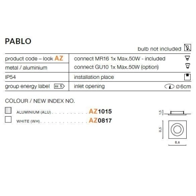 Oprawa stropowa PABLO AZ1015 Aluminium IP54