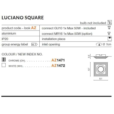 Oprawa stropowa Luciano Square (white) AZ1472 AZZARDO