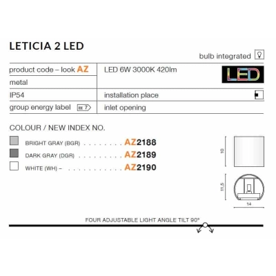 lafabryka.pl Kinkiet Leticia 2 LED (black) AZ4469 AZZARDO