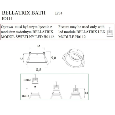 Bellatrix H0114 Oprawa Wpustowa Bath Czarna Ip54- Bez Modułu Świetlnego Led H0112 MaxLight
