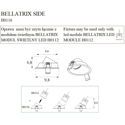 Bellatrix H0116 Oprawa Wpustowa Side Czarna - Bez Modułu Świetlnego Led H0112 MaxLight