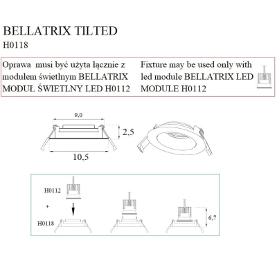 Bellatrix H0118 Oprawa Wpustowa Bellatrix Tilted Czarna - Bez Modułu Świetlnego Led H0112 MaxLight
