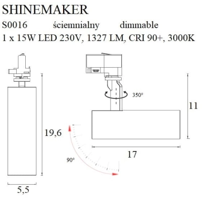 SHINEMAKER S0016 LAMPA DO SZYNOPRZEWODU CZARNA ŚCIEMNIALNA MaxLight