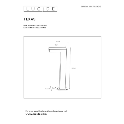 Lampa stojąca TEXAS LED 1x6W 3000K IP54 28851/60/30 Anthracite Lucide