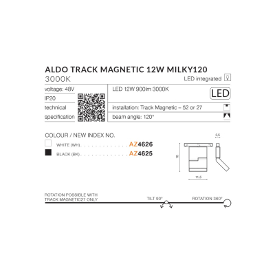 lafabryka.pl Aldo Track Magnetic 12W MILKY120 3000K (white) AZ4626 AZZARDO