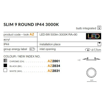 Oprawa podtynkowa Slim 9 Round 3000K IP44 (black) AZ2834 AZZARDO