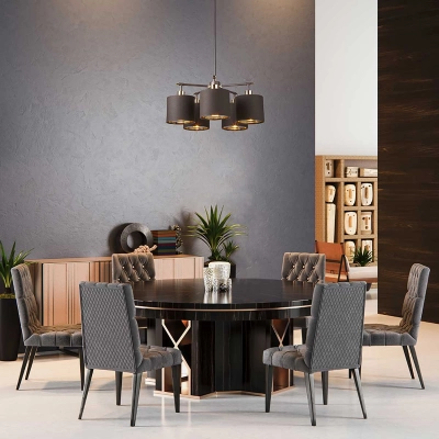 Żyrandol Balance – 5 źródeł światła – Brązowy / Polerowany mosiądz BALANCE5-BRPB Elstead Lighting