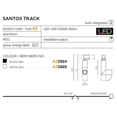 Reflektor Santos track (black) AZ2924 AZZARDO