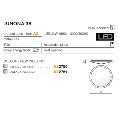 Plafon Junona 38 3000K (chrome) AZ2751 AZZARDO