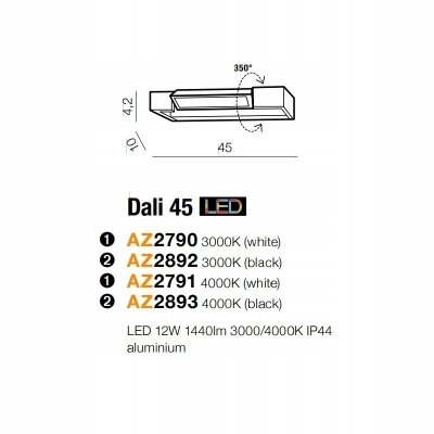 Kinkiet Dali 45 3000K (black) AZ2892 AZZARDO
