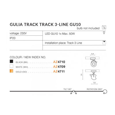 lafabryka.pl GULIA Track 3Line GU10 (black) AZ4710 GU10 1x MAX 50W ALUMINIUM AZZARDO