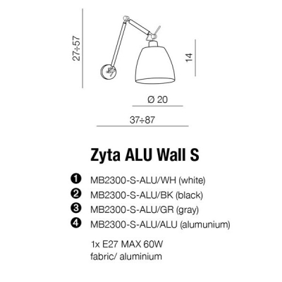 lafabryka.pl Kinkiet ZYTA WALL S ALU aluminium AZ2295+AZ2593 śr.18cm AZZARDO