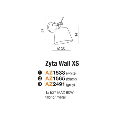 Kinkiet ZYTA WALL XS BLACK AZ1565