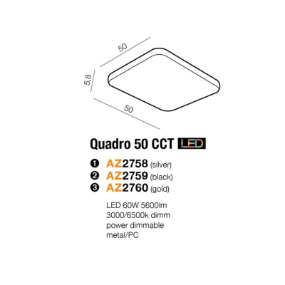 Plafon Quadro 50 LED CCT (silver) AZ2758 AZZARDO