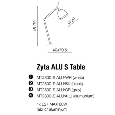 lafabryka.pl Lampa stołowa ZYTA S TABLE ALU aluminium AZ2307+AZ2593 śr.18cm AZZARDO