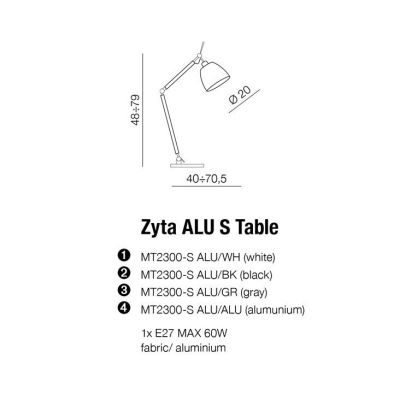 lafabryka.pl Lampa stołowa ZYTA S TABLE aluminium AZ1848+AZ2593 śr.18cm AZZARDO