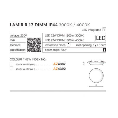 lafabryka.pl Oprawa podstropowa Lamir R 17 4000K DIMM AZ4392 AZZARDO
