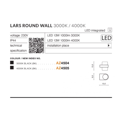 lafabryka.pl Kinkiet Lars Round Wall 4000K (dark grey) AZ4505 AZZARDO