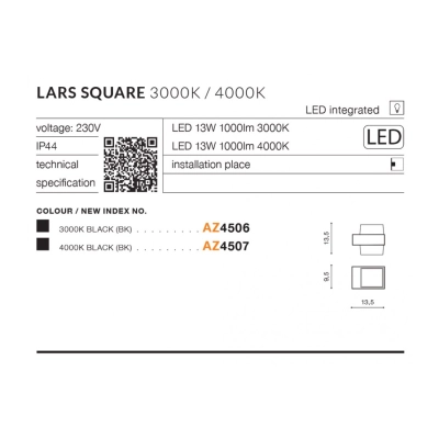 lafabryka.pl Kinkiet Lars Square Wall 3000K (dark grey) AZ4506 AZZARDO