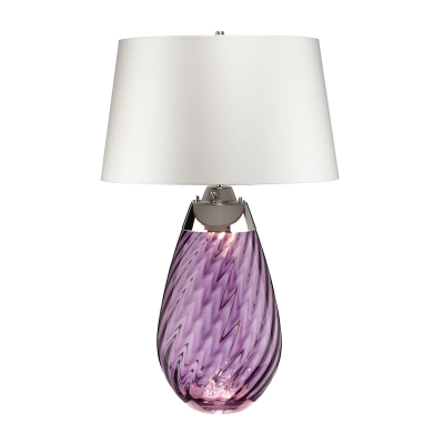 lafabryka.pl Duża lampa stołowa Lena – 2 źródła światła – Śliwkowe szkło i biały abażur LENA-TL-L-PLUM-OWSS Elstead Ligh