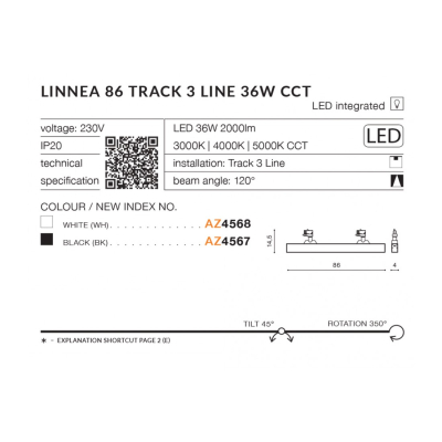 lafabryka.pl Linnea 86 Track 3Line 36W CCT (white) AZ4568 LED 36W 2000lm 3000K - 6000K CCT METAL ACRYL PC AZZARDO