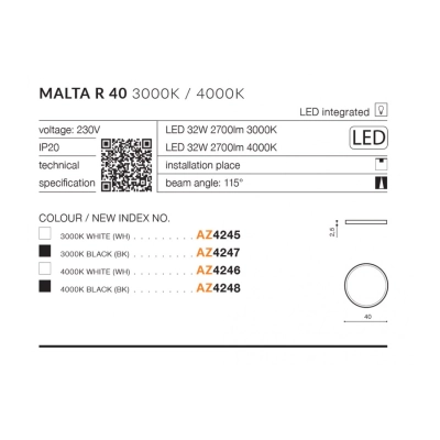 lafabryka.pl Plafon Malta R 40 3000K (black) AZ4247 AZZARDO