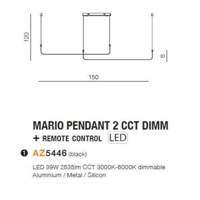 MARIO PENDANT 2 CCT DIMM BK + REMOTE CONTROL AZ5446 z pilotem AZZARDO