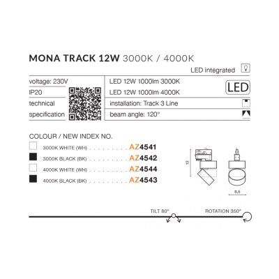lafabryka.pl Mona Track 3Line 12W 3000K (white) AZ4541 AZZARDO
