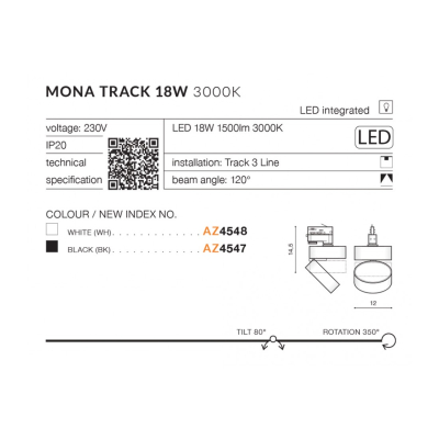 lafabryka.pl Reklektor Mona Track 3Line 18W 3000K (white) AZ4548 AZZARDO