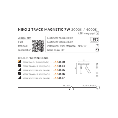lafabryka.pl Niko 2 Track Magnetic 3000K (white/black) AZ4585 AZZARDO