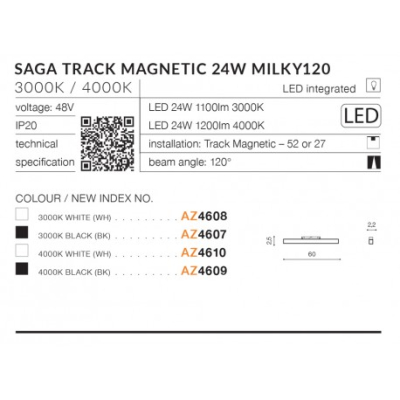 lafabryka.pl Saga Track Magnetic 24W MILKY120 3000K (black) AZ4607 AZZARDO