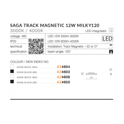 lafabrya.pl Saga Track Magnetic 12W MILKY120 3000K (black) AZ4603 AZZARDO