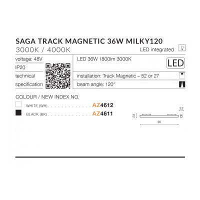 lafabrya.pl Saga Track Magnetic 36W MILKY120 3000K (white) AZ4612 AZZARDO