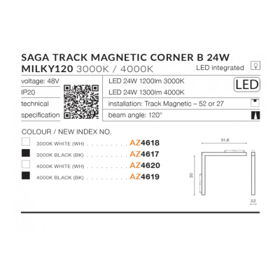 lafabryka.pl Saga Track Magnetic CORNER B 24W MILKY120 3000K (black) AZ4617 AZZARDO