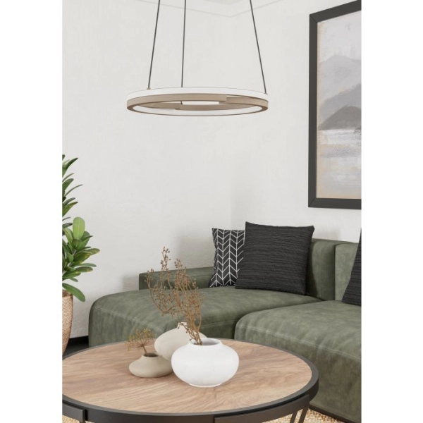 MEZZOMONTE Lampa wisząca LED CCT / ściemnialna Piaskowa Ø48cm 901824 EGLO