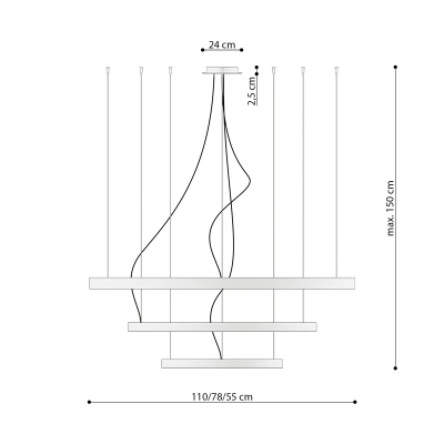 Żyrandol RIO 3 55/78/110 czarny LED 3000K TH.138 Thoro